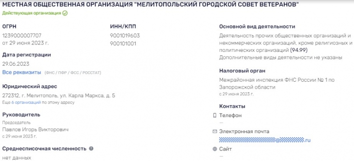 Мелітопольська міська рада ветеранів була зареєстрована досить пізно - у червні 2023 року